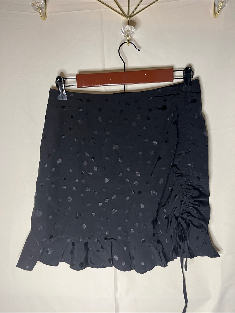 Forever 21 Black Polka Dot Ruffle Mini Skirt with Side Ruched Tie